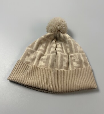 Authentic FENDI Zucca FF Monogram Wool Beanie Hat Beige OSFA  display picture 1