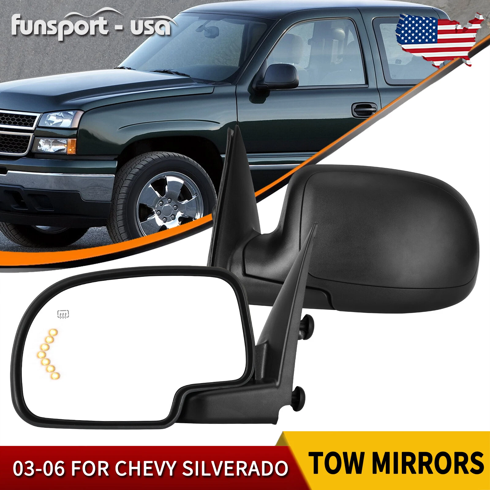 Pair Power Heated Tow Mirrors for 2003 - 2006 Chevy Silverado Sierra 1500 2500HD