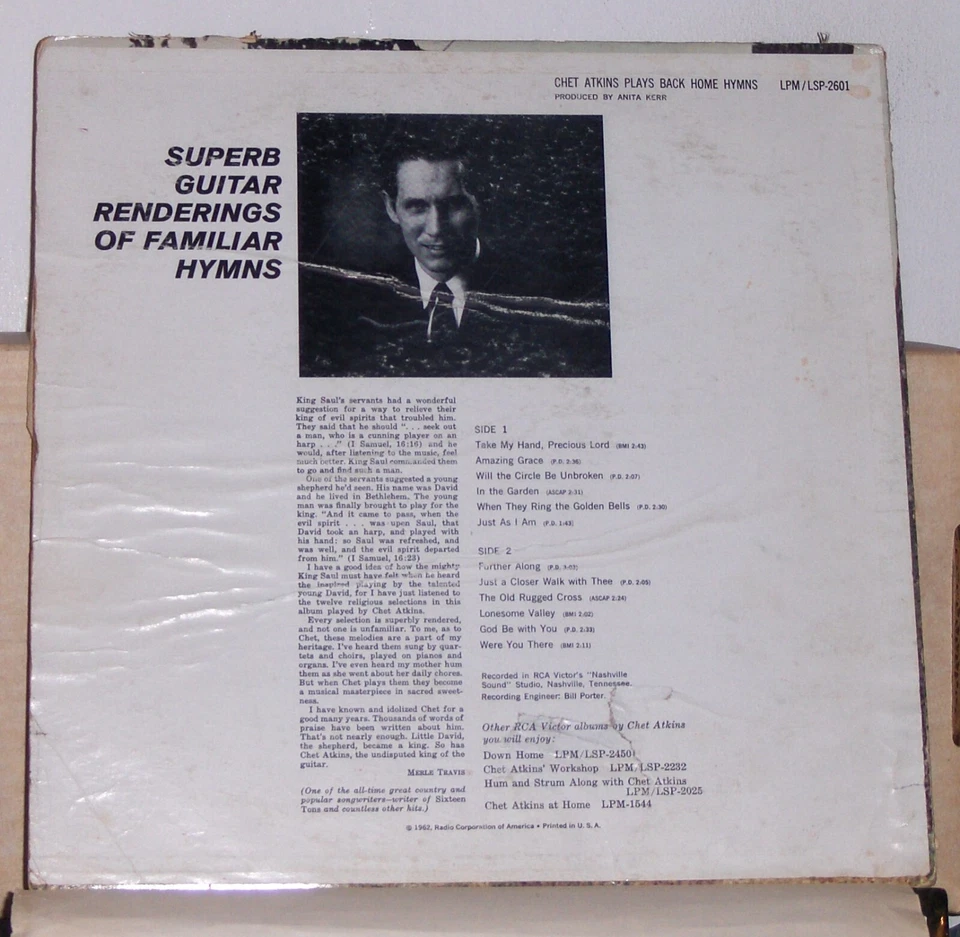 Chet Atkins – Plays Back Home Hymns - 1962 Stereo Vinyl LP Record Album - Image 2 of 2