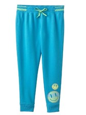 SO Big Girl's Smiley Face Graphic Print Elastic Waistband Fleece Joggers NWT