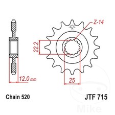 JT Front Sprocket 13 Tooth 520 Pitch JTF715.13 Fits Rieju MR 300 2022-2024