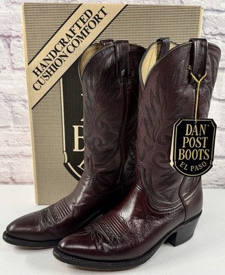 Vintage Dan Post Burgundy Nappa Mens 9 Cowboy Boots 16773 Western Leather Box