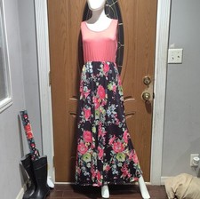 Sherosa Pink Floral Sleeveless Knit Maxi Dress Scoop Neck Pullover Size L