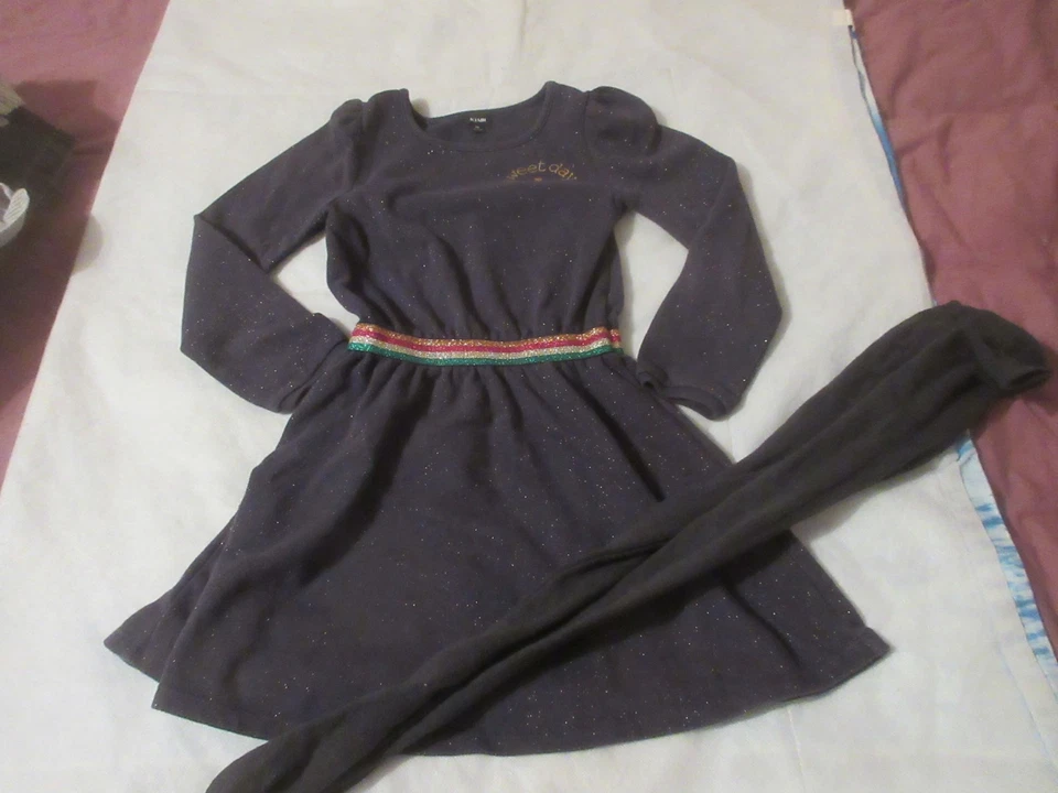 ensemble 8 ans:robe manches longues kiabi pailletée,collants - Photo 1/1
