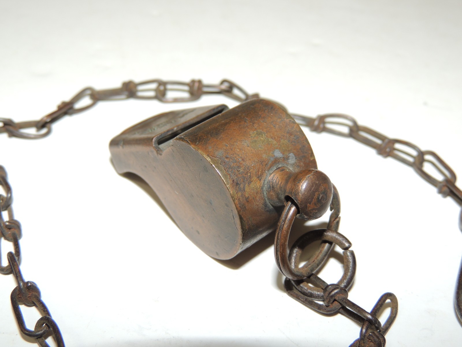 Vintage Brass "THE ACME THUNDERER" Whistle w/cork ball ~ Paten England w/ Chain