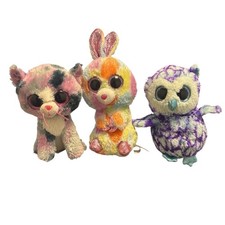 Lot Of 3 Ty Beanie Boos BLOOMY the Bunny, LINDI the Cat & OSCAR the Owl