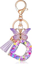 Butterfly Initial Letter Keychain Bag Charms for Women Cute pendant