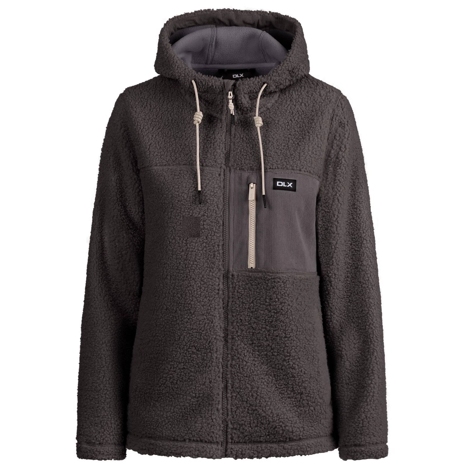 DLX Womens Full Front Zip Chest Pocket Hooded Sherpa Fleece Jacket - Jowita