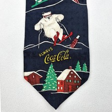 Vintage Coca Cola Tie Mens Silk Skiing Polar Bears Winter Holiday Made In USA