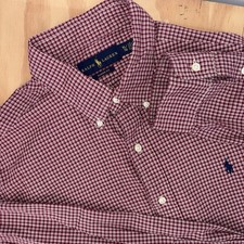 Polo Ralph Lauren Mens XL Long Sleeve Maroon Red Plaid Button Down Classic Fit