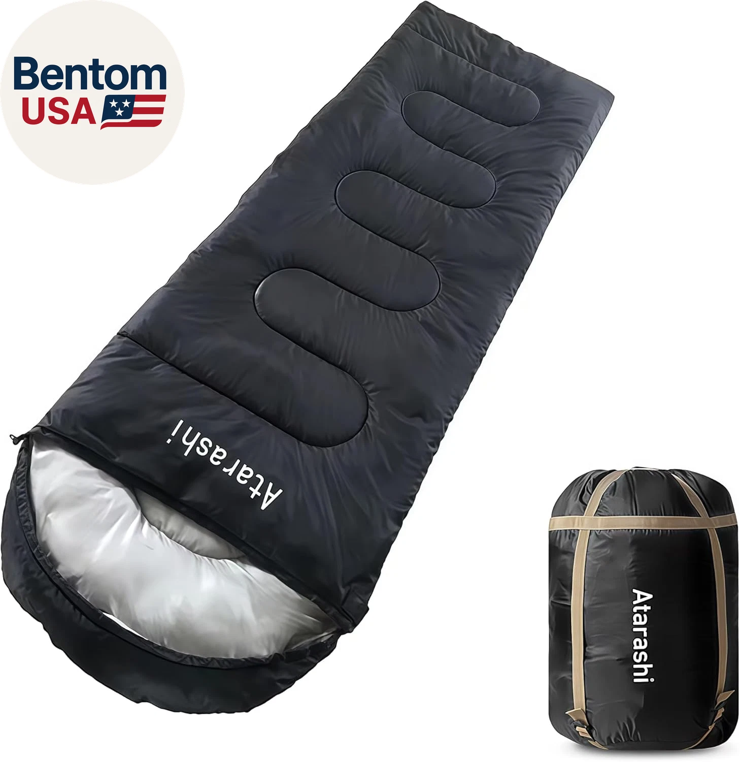 Camping Sleeping Bag- 4 Seasons for Adults, Light, Warm, Extra-Large with Compre
