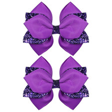 4  Glitter Dark Purple Ribbon Hair Bow Clips Sparkly Alligator Barrettes for Tee