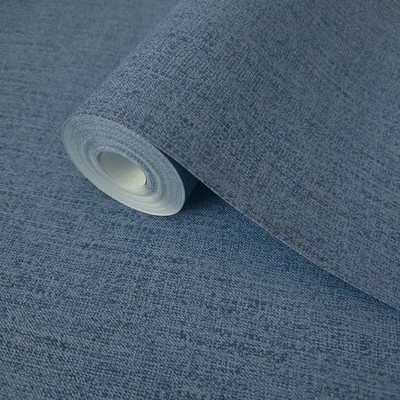 Plain contemporary matt deep navy blue faux jeans fabric textured wallpaper roll