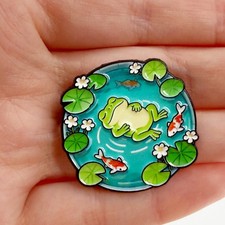 Frog Koi Pond Enamel Pin Cute Kawaii Cottagecore Nature Brooch Gift