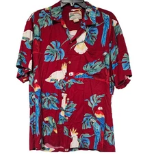 Vintage Paradise Found Hawaiian Shirt Mens Medium Parrot tropical Rayon Aloha