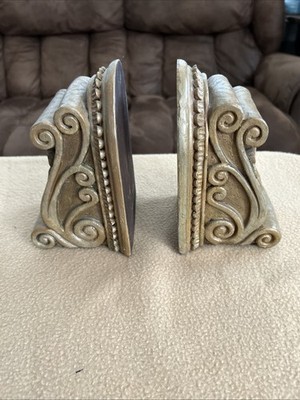 Vintage Corbel Style Scroll Plaster Faux Wood Bookends Doorstep Architectural 