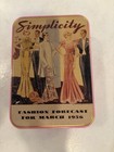 Vintage Simplicity Patterns Tin Box   Gold Metal Storage Case