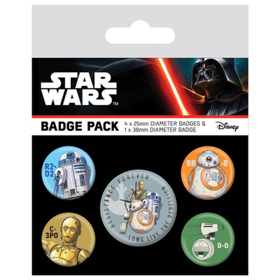Genuine Star Wars Droids Character 5 Piece Badge Set Button Badges R2-D2, C-3PO