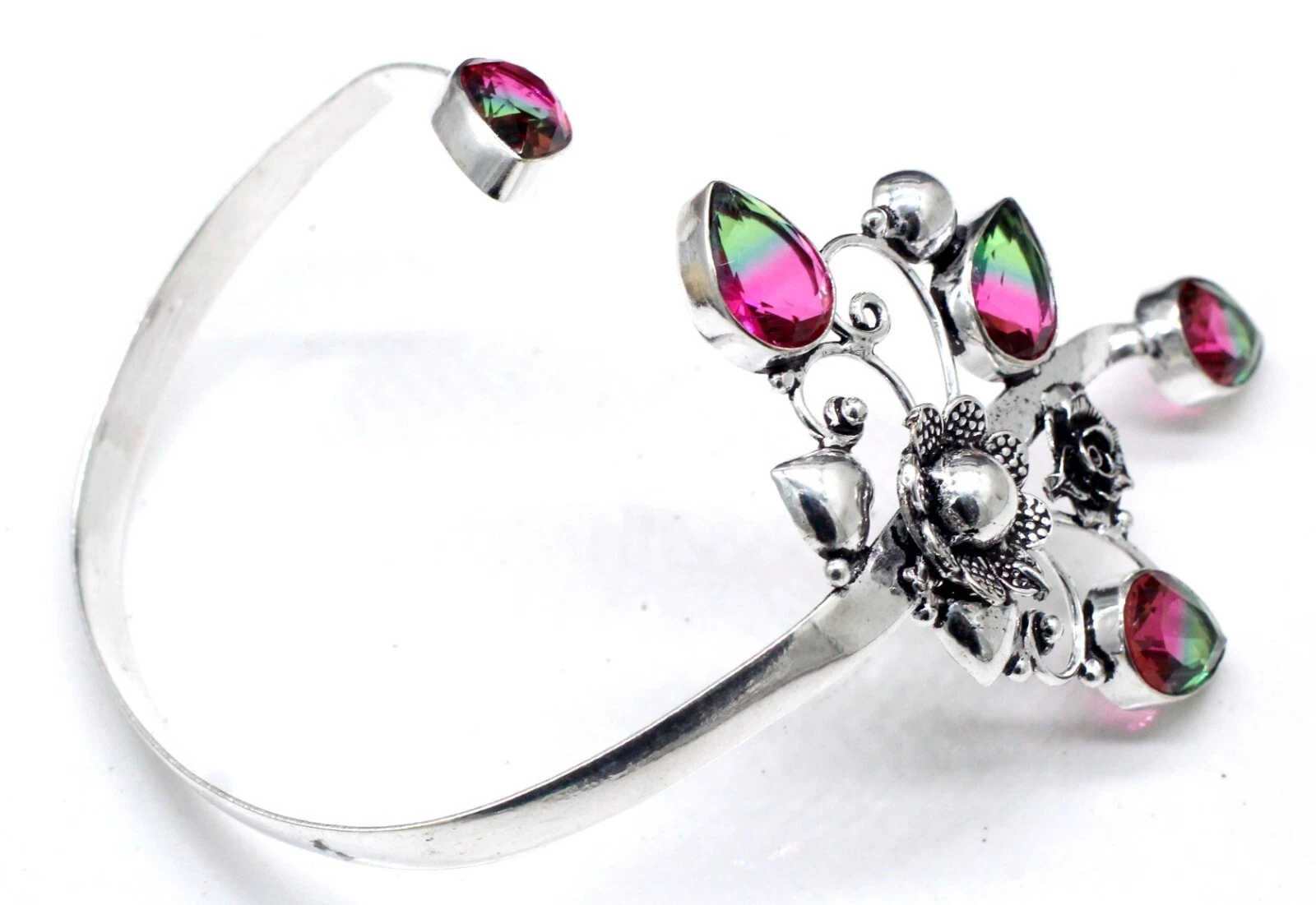 VALENTINO 925 Sterling Silver Tourmaline Gemstone Jewellery Cuff Bracelet Size ADJ