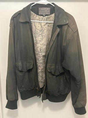 Men s International Outerwear Map Lined Bomber Leather Jacket Size Medium RARE