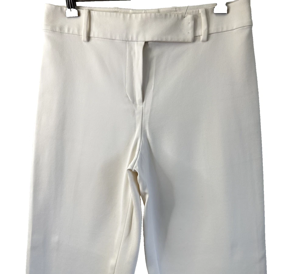 Eccoci Women's  Ivory Cotton Blend Side Slit Stretch Straight Cropped Pants Sz 4 - Image 3 of 4