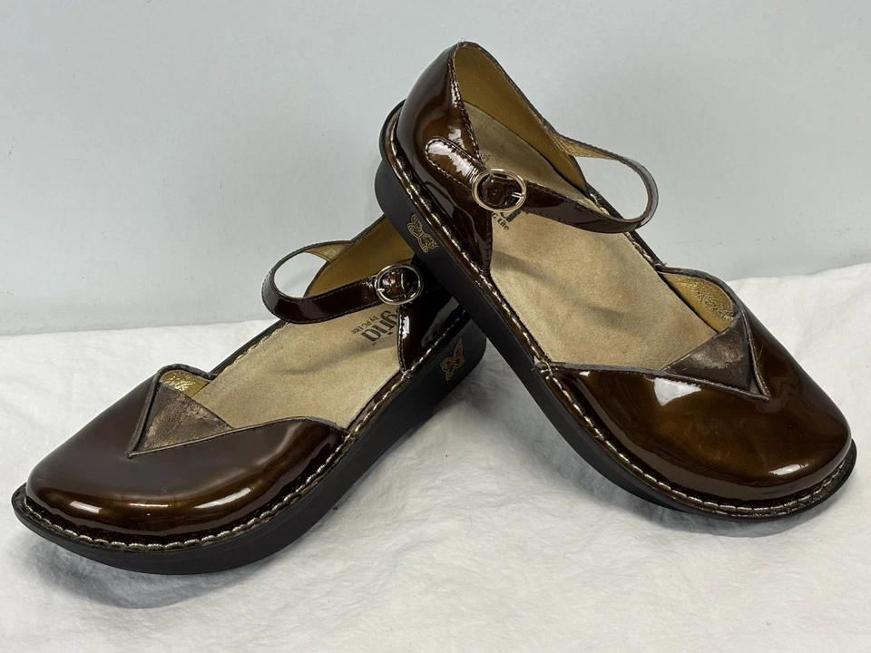 Zapatos Alegria Paloma Mary Jane Talla 40 EE. UU. 10 Marrón Charol LEER Foto 2 de 4