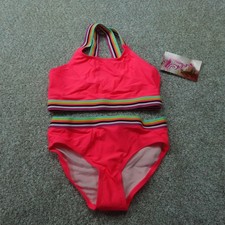 Kanu Surf Swimsuit Girls 10 Hot Pink Striped Trim Two Piece Bikini Bobby 7561