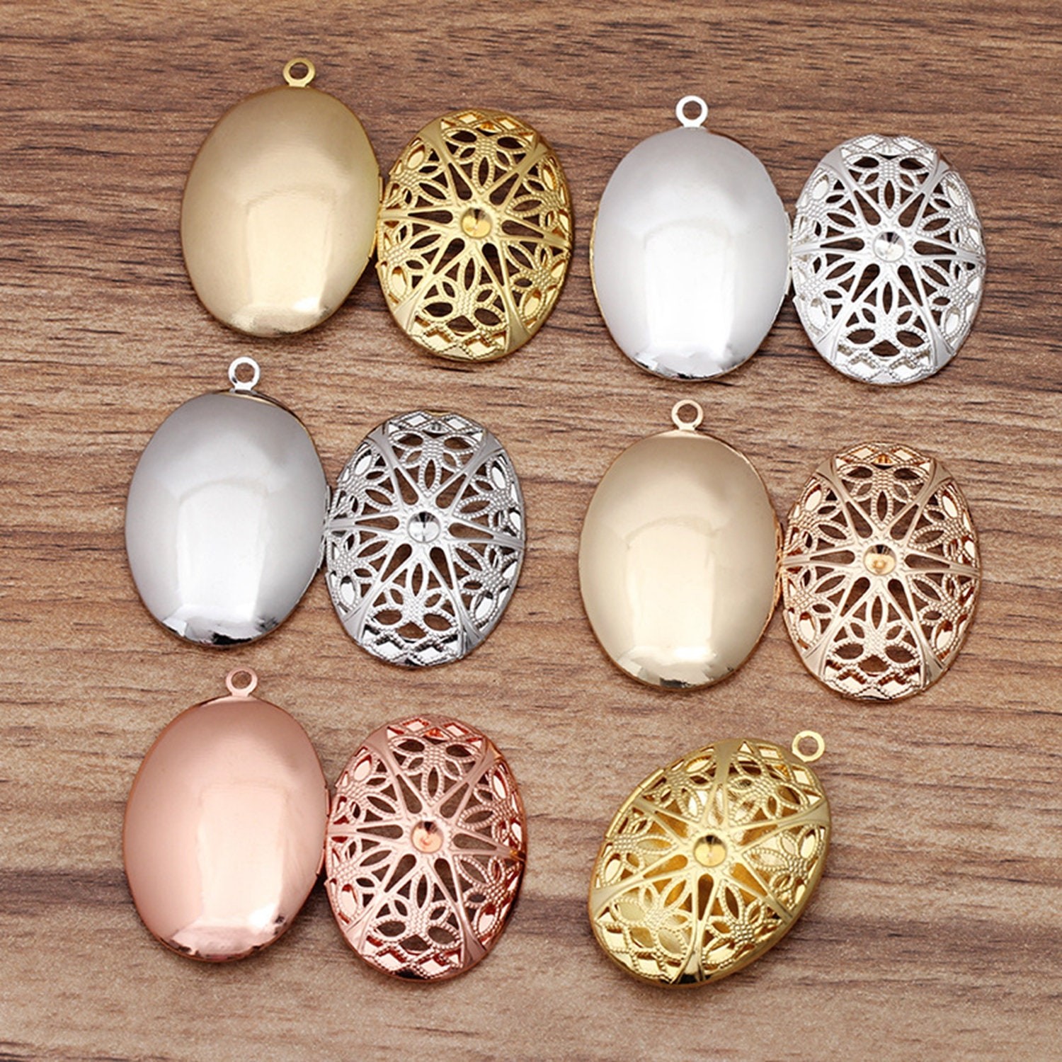 Clearance 5PCS Brass Oval Filigree Locket Charm Pendant, 25X38mm Multi LMC14
