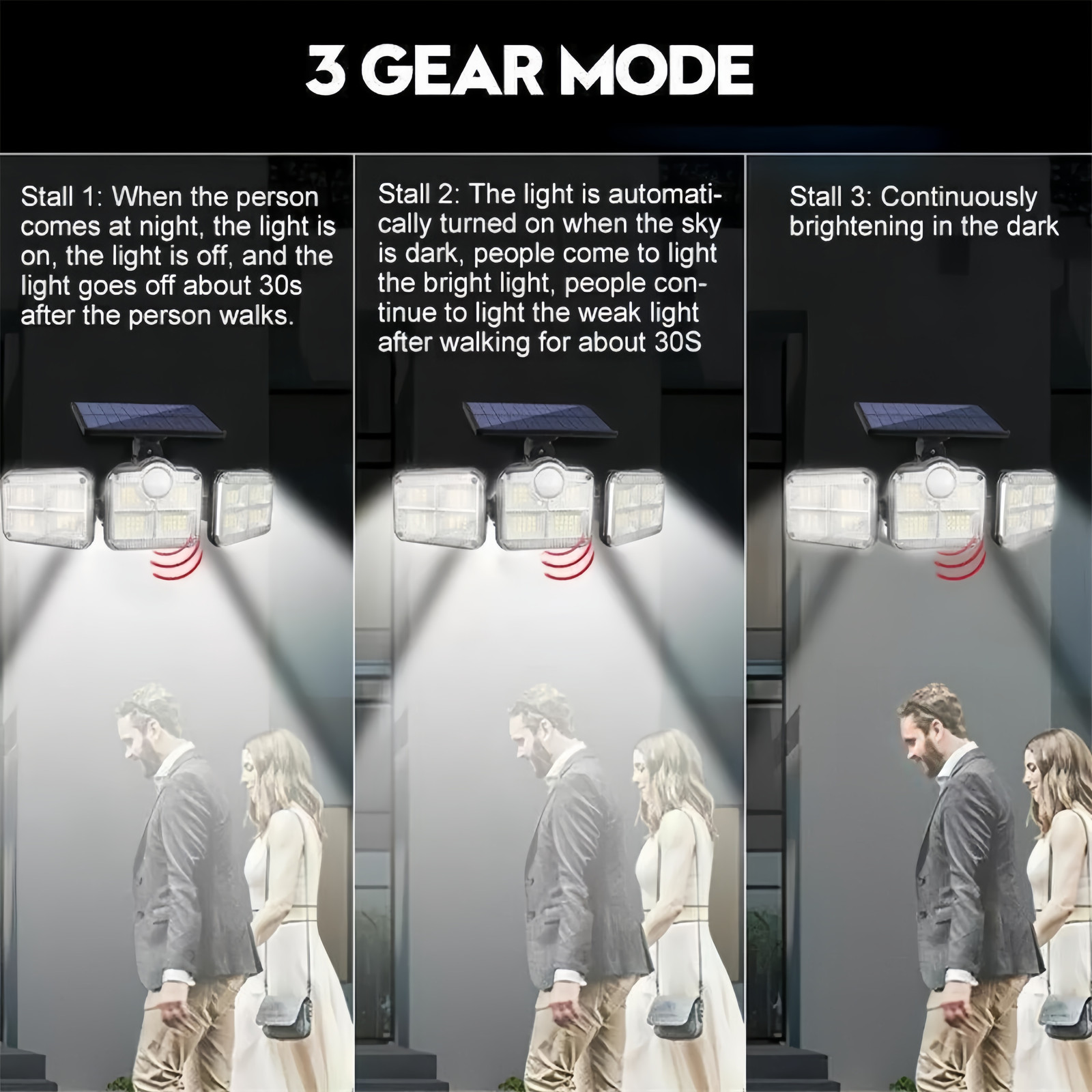 3 Head 50000LM LED Solar Lights Outdoor Waterproof Motion Sensor Security Lamp