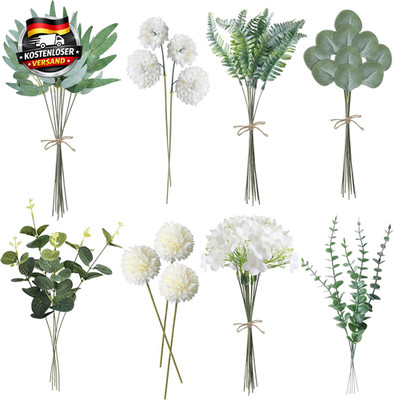 ROLLWAY 55 Stück Künstliche Zweige & Kunstblumen, Weiß Blumen Blätter Künstlich 