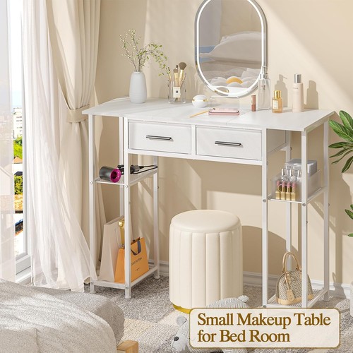 White Vanity Desk No Mirror Small Makeup Table W/ Drawers Girls Vanity Dressing - Picture 7 of 7