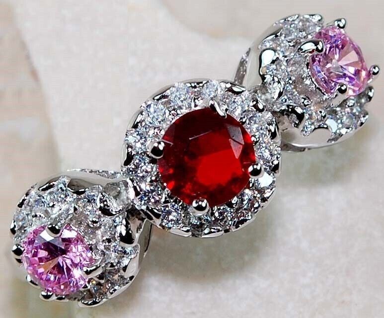 2CT Heat Treated Rubellite Tourmaline 925 Sterling Silver Ring Sz 7 L1-5