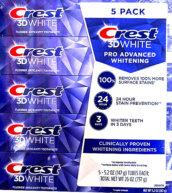Crest 3D White Pro Advanced Whitening Toothpaste 5 Packs-5.2 Oz EXP 01/2028