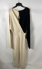 Express Women's Black Ivory Colorblock Ribbed Sweater Dress Asymmetric Sz L