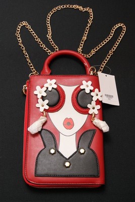 Joseph D'Arezzo Chic Sunglass Girl Crossbody Purse w/ Gold Chain Strap RED NWT