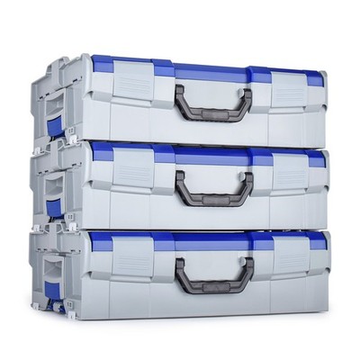 Sortimo L-BOXX 136 3er Set leer lichtgrau/blau, Bosch kompatibel, stapelbar, ABS