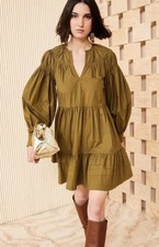 Ulla Johnson Size 6 • Green Rosa Puff Sleeve Poplin Mini Dress