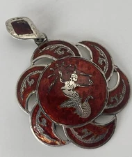 SIAM Dancer Vintage Red & Sterling Silver Pendant 