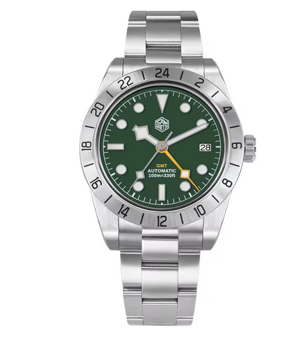時計 San Martin automatic watch San Martin Automatic GMT 39mm Watch Green Dial NH34 Movement Green
