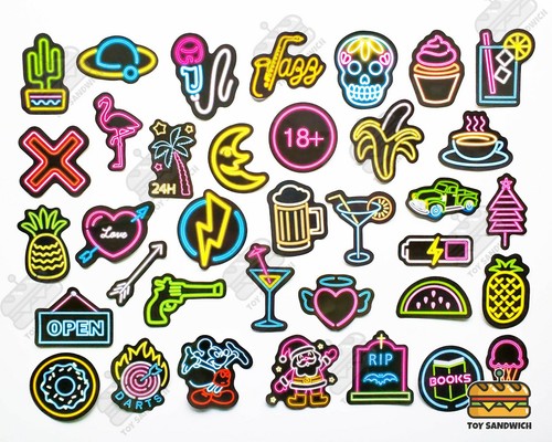100 piezas ""Signos de neón A"" paquete de pegatinas bomba brillo cibernético luces de neón calcomanías - Imagen 4 de 8