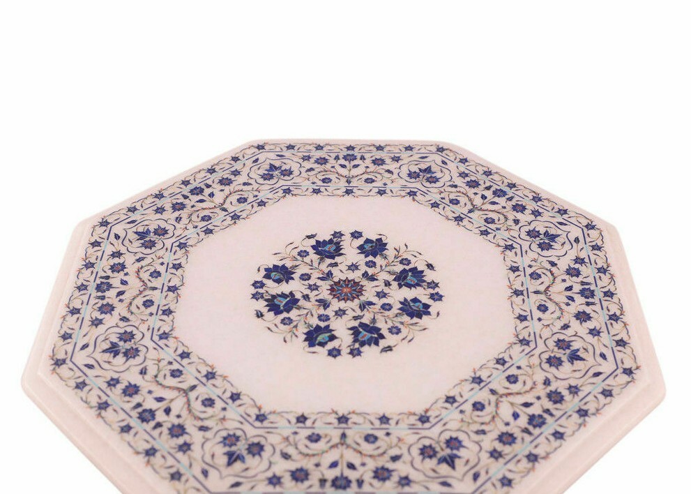 21-inch marble table top with semi-precious stone inlay pietra dura handicraft