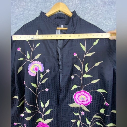 Maggie Barnes Duster Jacket Size 4X Black Floral Embroidery Textured Open Front - Picture 10 of 12