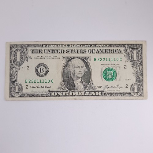 True Trinary Chunky Ladder Fancy Serial Number 1 Dollar Bill B22211110C - Picture 5 of 7