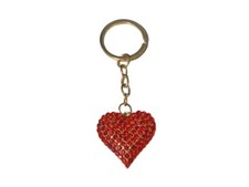 Red  Goldtone Crystal Stone Heart Shaped Pendant Keychain