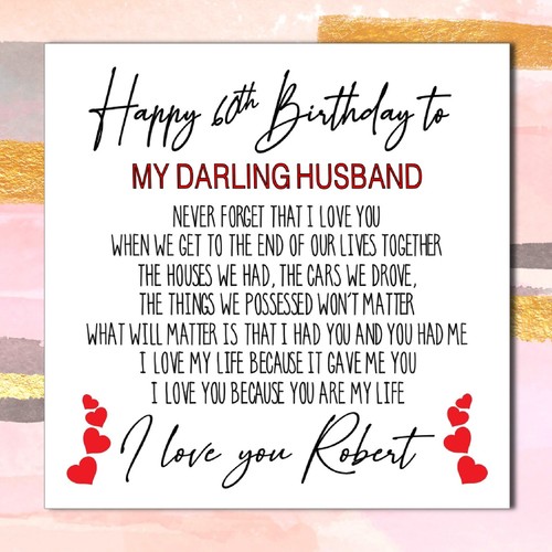 Personalised Birthday Card for Husband – Any Age – 'Never Forget' Design - Picture 3 of 3