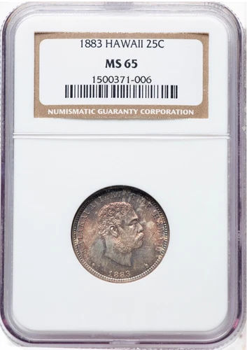 HAWAII KALAKAUA I 1883 QUARTER-DOLLAR/ 25 CENTS UNCIRCULATED NGC CERTIFIED MS65