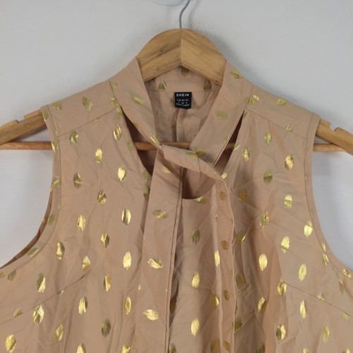 Shein womens tank top size 8 beige geometric sleeveless pussy bow 077253 - 第 2/8 張圖片