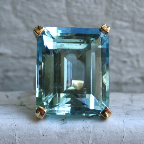 Natural Aquamarine Diamond Ring 14k Yellow Gold Women's Big Engagement Jewelry - Picture 10 of 15