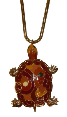 Vintage Eisenberg Signed Large Enameled Turtle Pendant Necklace