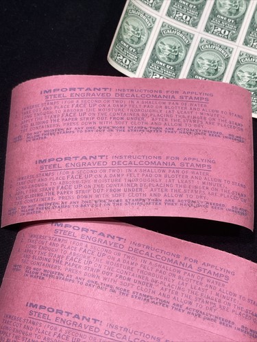 Vintage US TAX STAMP State of California 10c 16c 20c 110 sheet ( 1320 Stamps ) - Picture 6 of 15